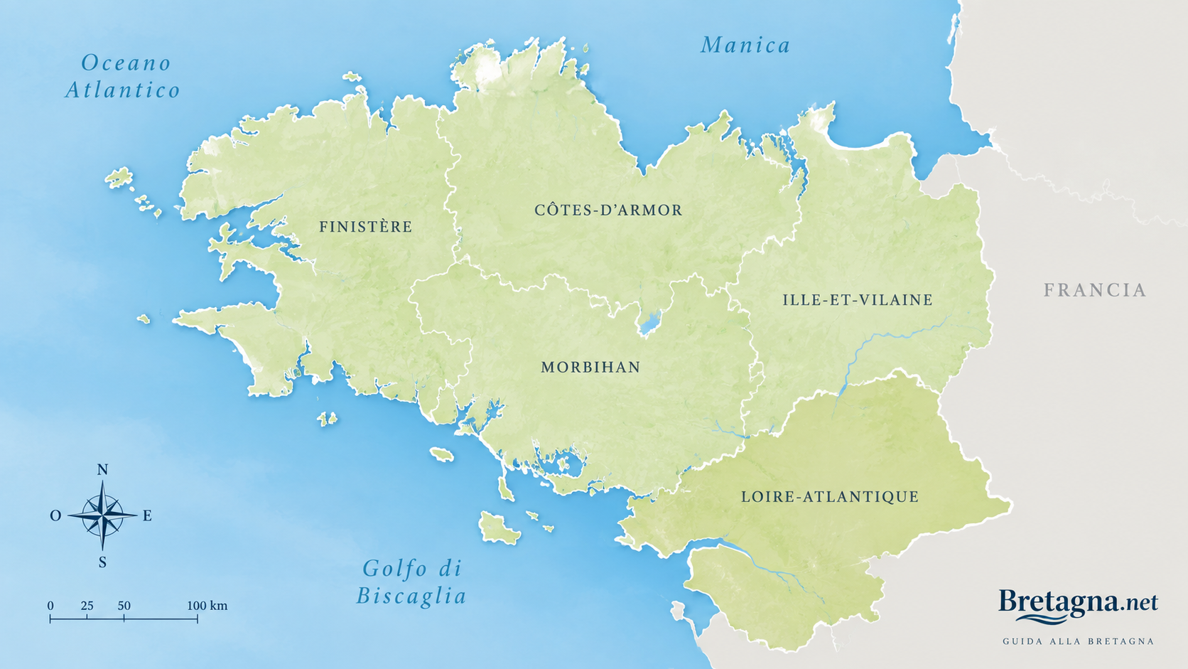 Mappa della Bretagna e della Loire-Atlantique