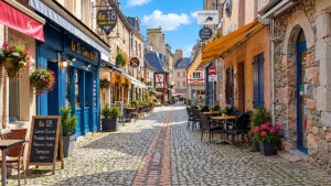 Via del centro storico di Paimpol con edifici tradizionali e strada acciottolata