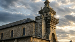 La chiesa di Saint-Briac-sur-Mer con il caratteristico campanile in granito, uno degli edifici storici più riconoscibili del borgo